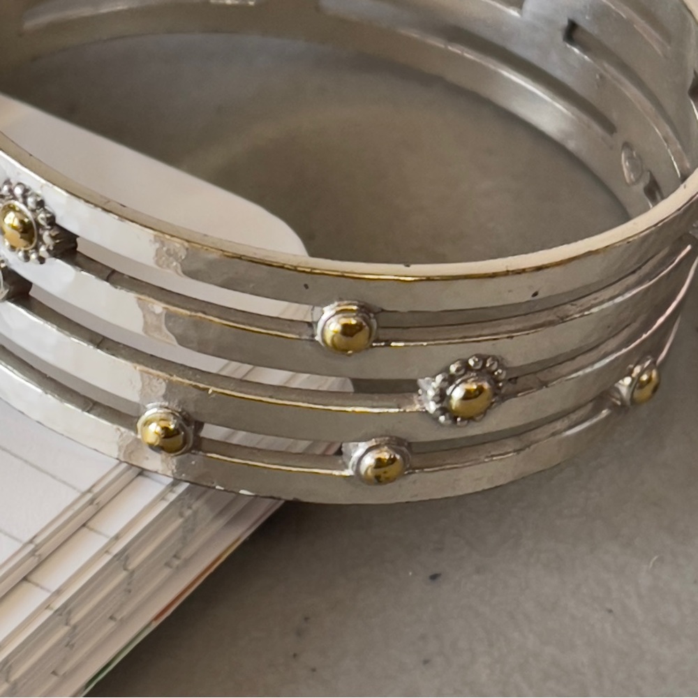 Brighton Vintage Floral GoldTone Hammered Texture Wide Bangle Bracelet - Picture 4 of 8
